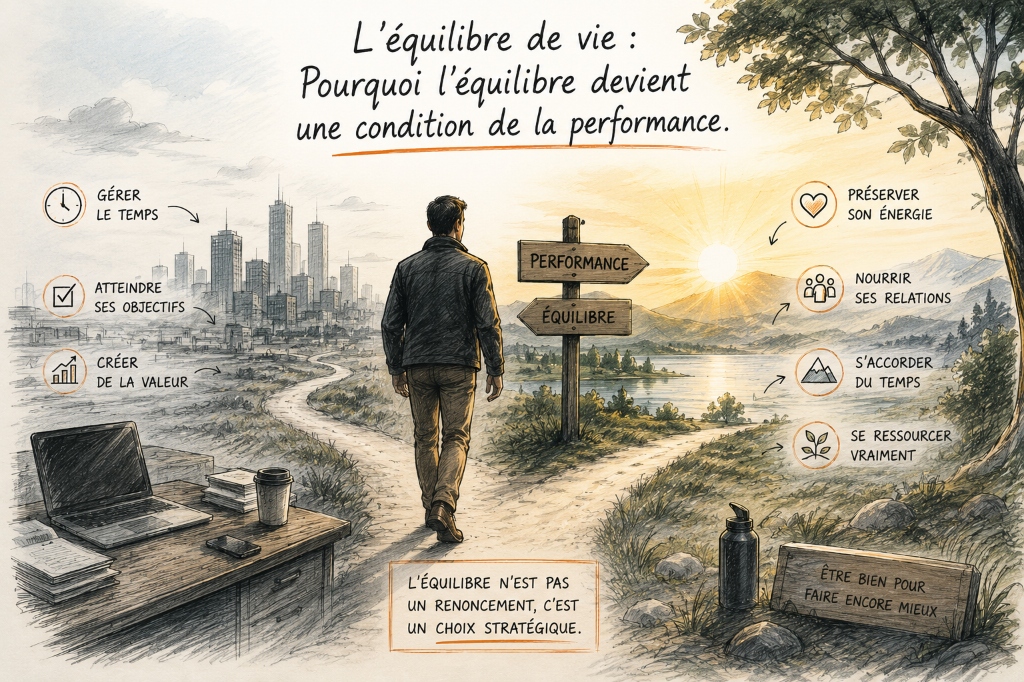 Schéma d'illustration de la croisée des chemins entre performance et équilibre de vie